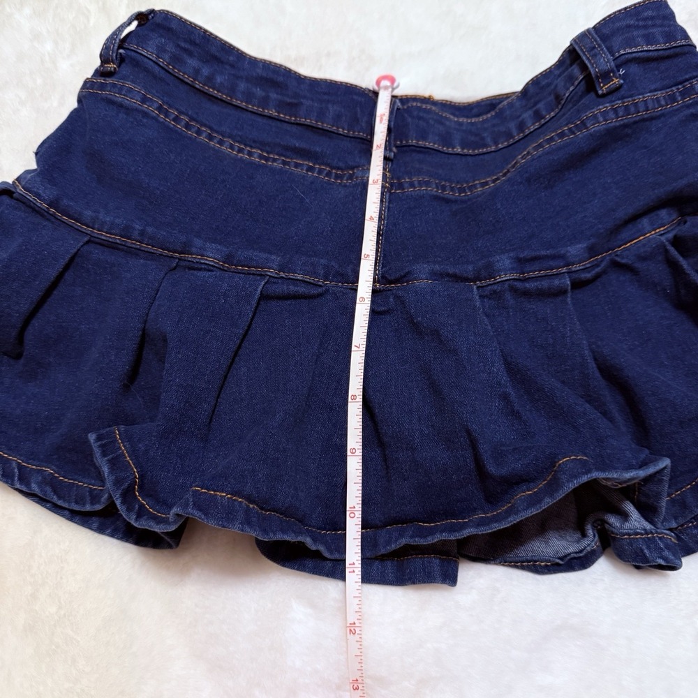 Blue Denim Mini Skirt with Ruffled Hem and Built-In Shorts Size Medium - Picture 6 of 7